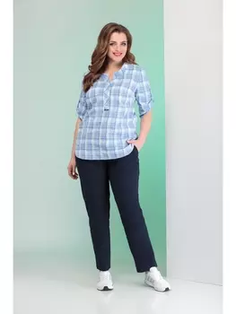 Блузка 382 голубая клетка