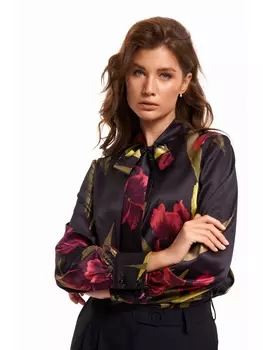 Блузка 4010 черный/принт цветы