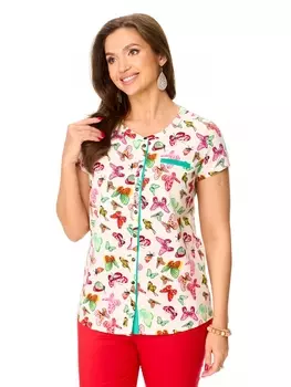 Блузка 4041 белая с принтом бабочки