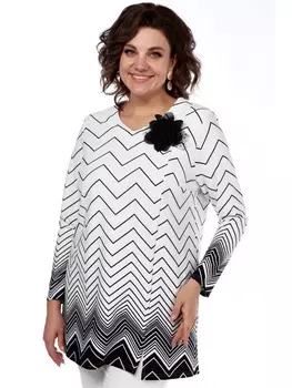 Блузка 4046 белый с черным принтом