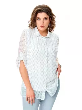 Блузка 5028 белый с зеленым принтом «горошек»