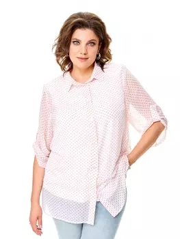 Блузка 5029 белый с мелким оранжевым горохом