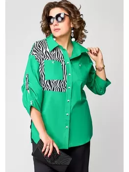 Блузка 7080-1 зелень+принт зебра