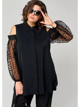 Блузка 7245-1 черный+кружево
