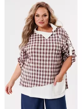 Блузка 751/1 клетка, бежевый