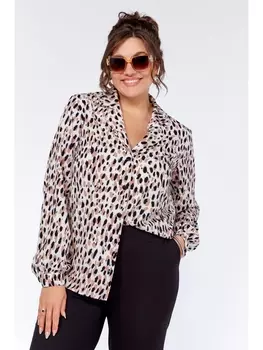 Блузка 771 молочный, бежево-черный принт