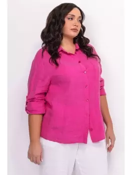 Блузка Льняная рубашка прямого силуэта 3252 фуксия