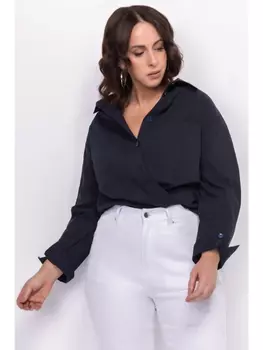 Блузка Темно-синяя рубашка свободного силуэта 3247