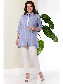 Брючные костюмы 1003 голубой-белый