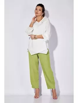 Брючные костюмы 1101 белый/фисташковый