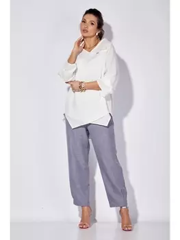 Брючные костюмы 1101 белый/голубой