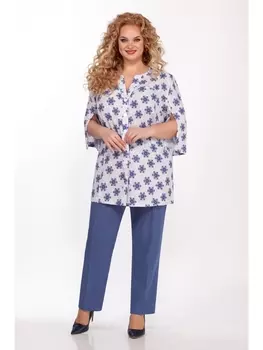 Брючные костюмы 1103 бело-синий