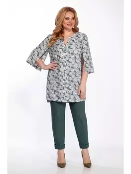 Брючные костюмы 1103 морская волна+листья