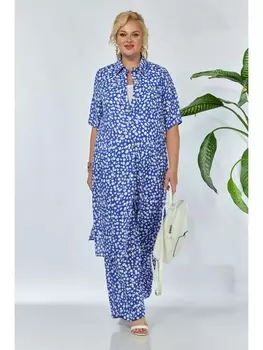 Брючные костюмы 1127 синий (принт)