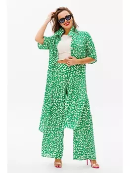 Брючные костюмы 1127 зеленый (принт)
