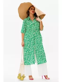 Брючные костюмы 1128 зеленый (принт)/молочный