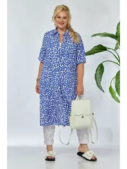 Брючные костюмы 1129 синий (принт)/белый