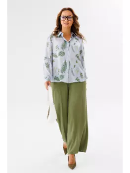 Брючные костюмы 1140.1 серо-голубой/олива