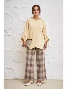 Брючные костюмы 1156 песок/клетка