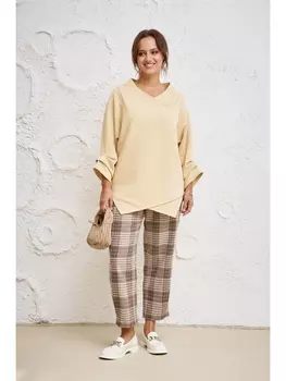 Брючные костюмы 1157 песок/клетка