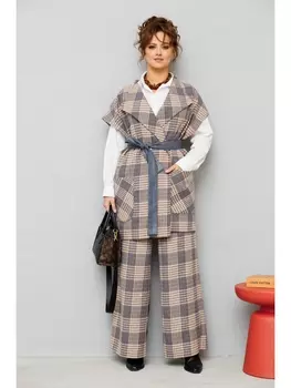 Брючные костюмы 1172 песочный-деним (клетка)