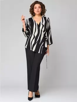 Брючные костюмы 1229 черно-молочный