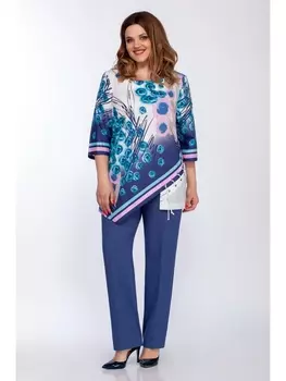 Брючные костюмы 1233 синий под джинс с белым