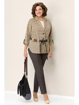 Брючные костюмы 1318 коричнево-бежевый/клетка