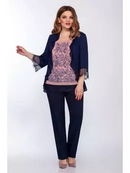 Брючные костюмы 1374 синий с персиком