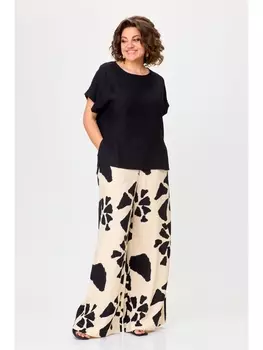 Брючные костюмы 1384 черный, молоко