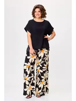 Брючные костюмы 1384 черный, ромашка