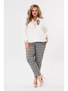 Брючные костюмы 1395 серый, молоко