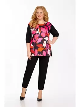 Брючные костюмы 1447 фуксия с черным