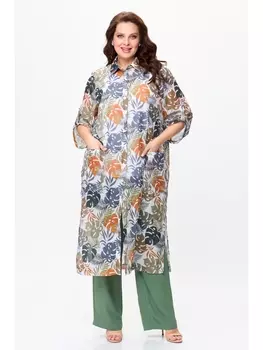 Брючные костюмы 144/2 оливка/мультиколор