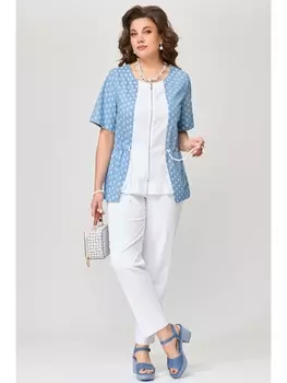 Брючные костюмы 1672 бело-голубой