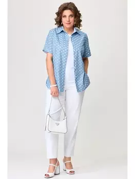 Брючные костюмы 1731 бело-голубой