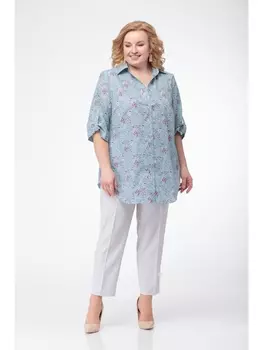 Брючные костюмы 1775-мята мелкие цв.+белый