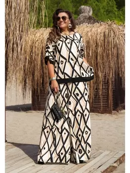 Брючные костюмы 20503 диз.бежевый+черный