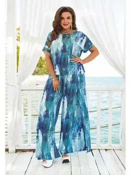 Брючные костюмы 20523 голубой+синий