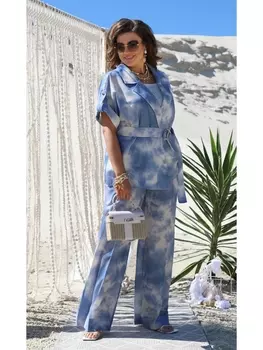 Брючные костюмы 21383 диз.синий+белый