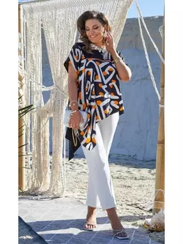 Брючные костюмы 21503 черный+белый+оранж