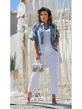 Брючные костюмы 21643 синий+белый