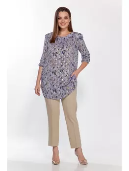 Брючные костюмы 2187 голубой/песок