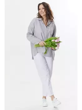 Брючные костюмы 2412 серый+белый
