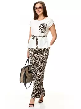 Брючные костюмы 2415 леопард+молоко