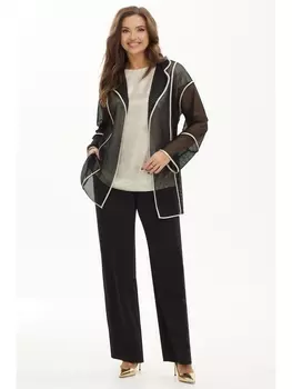 Брючные костюмы 2460 черный+жемчужный