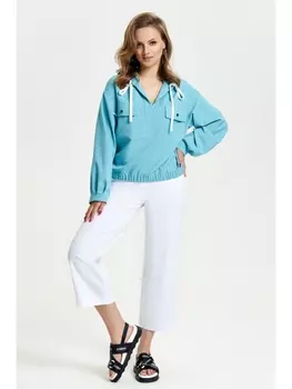 Брючные костюмы 2650 бирюза+белый