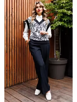 Брючные костюмы 2830 черно-белый