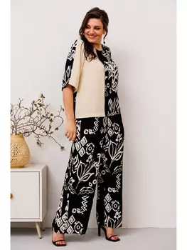 Брючные костюмы 2-2491 чёрный/молочный