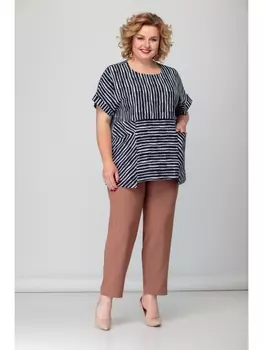 Брючные костюмы 3048 синий, корчневый